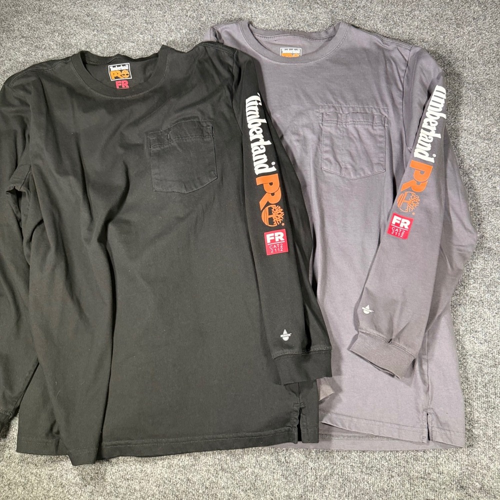 Timberland PRO FR Shirt Lot of 2 Flame Resistant LS Pocket T XXL Black Grey CAT2